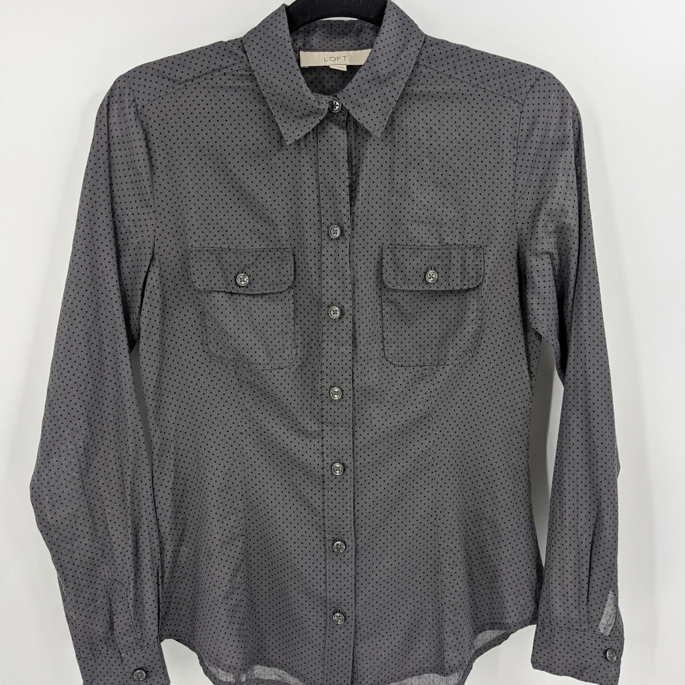 LOFT Lightweight Polka Dot Button Down Shirt